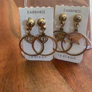 NWT Set of 2 14k Gold Rolled Plated Charm Dangle Hoop Earrings